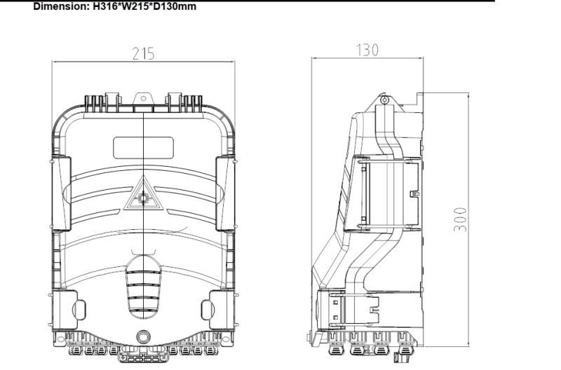 Internal cable routing and splitter configuration diagram for FAT box Internal cable routing and splitter configuration diagram for FAT box
