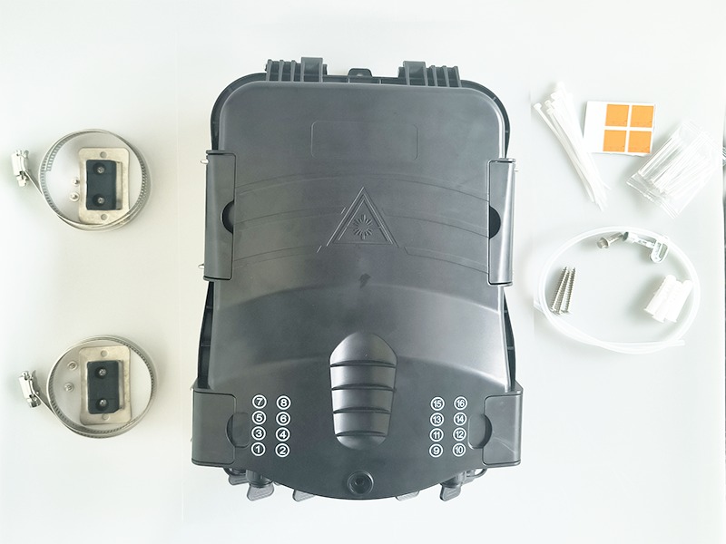 FAT Package Contents and Installation Accessories Fiber Access Terminal Package Contents including pole mount clamps, screws, and zip ties